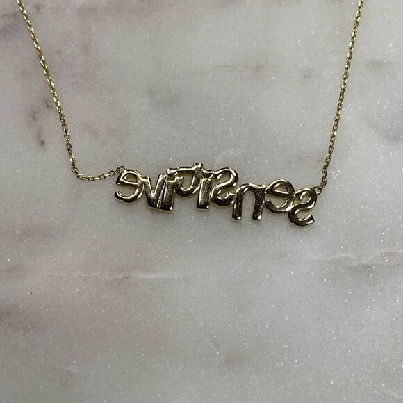 Sensitive "Name Plate" Necklace Gold over Sterling Silver 925 - Picture 3 of 5